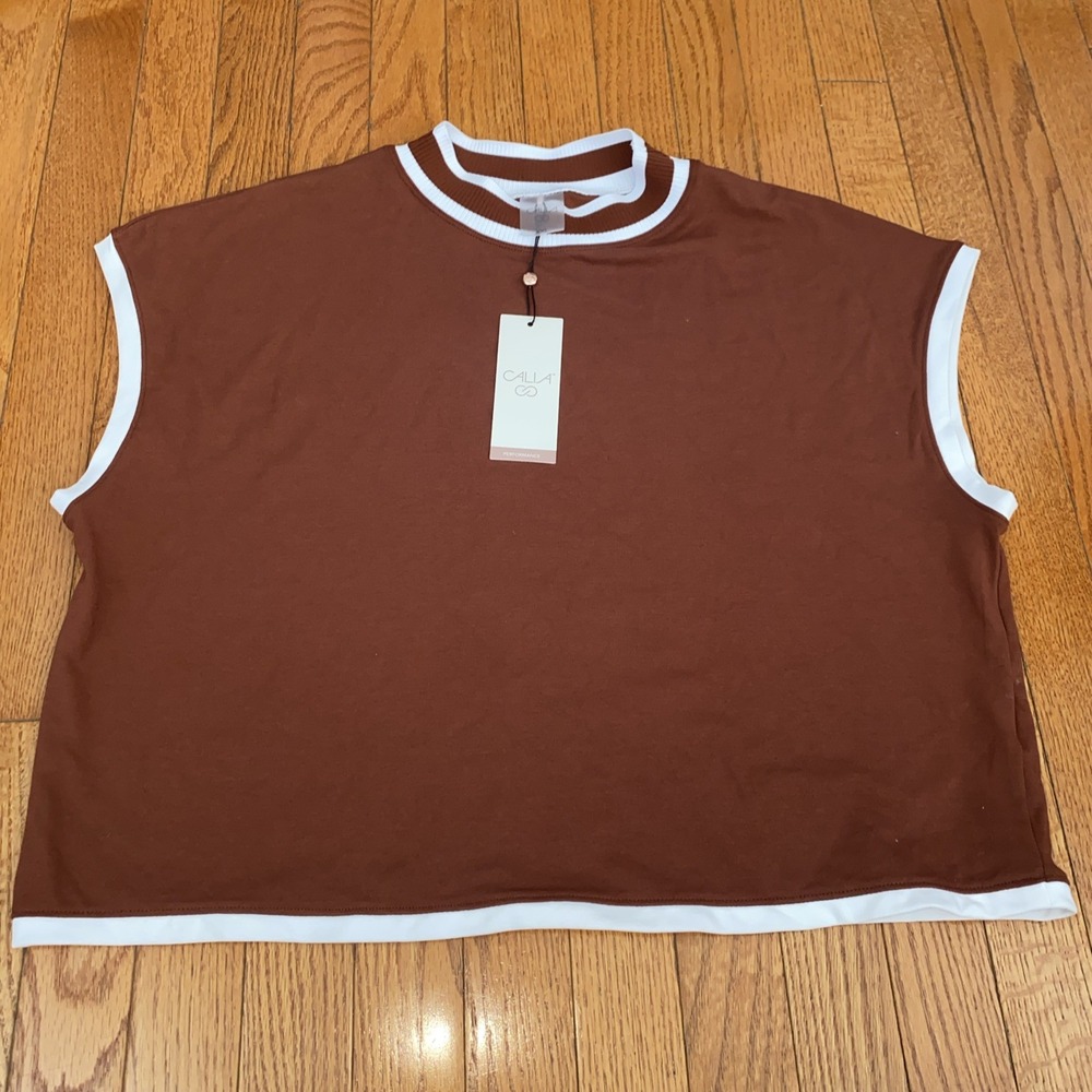 Calia Women's‎ Performance Rib Mock Crop Tank In Red Brown Size XXL